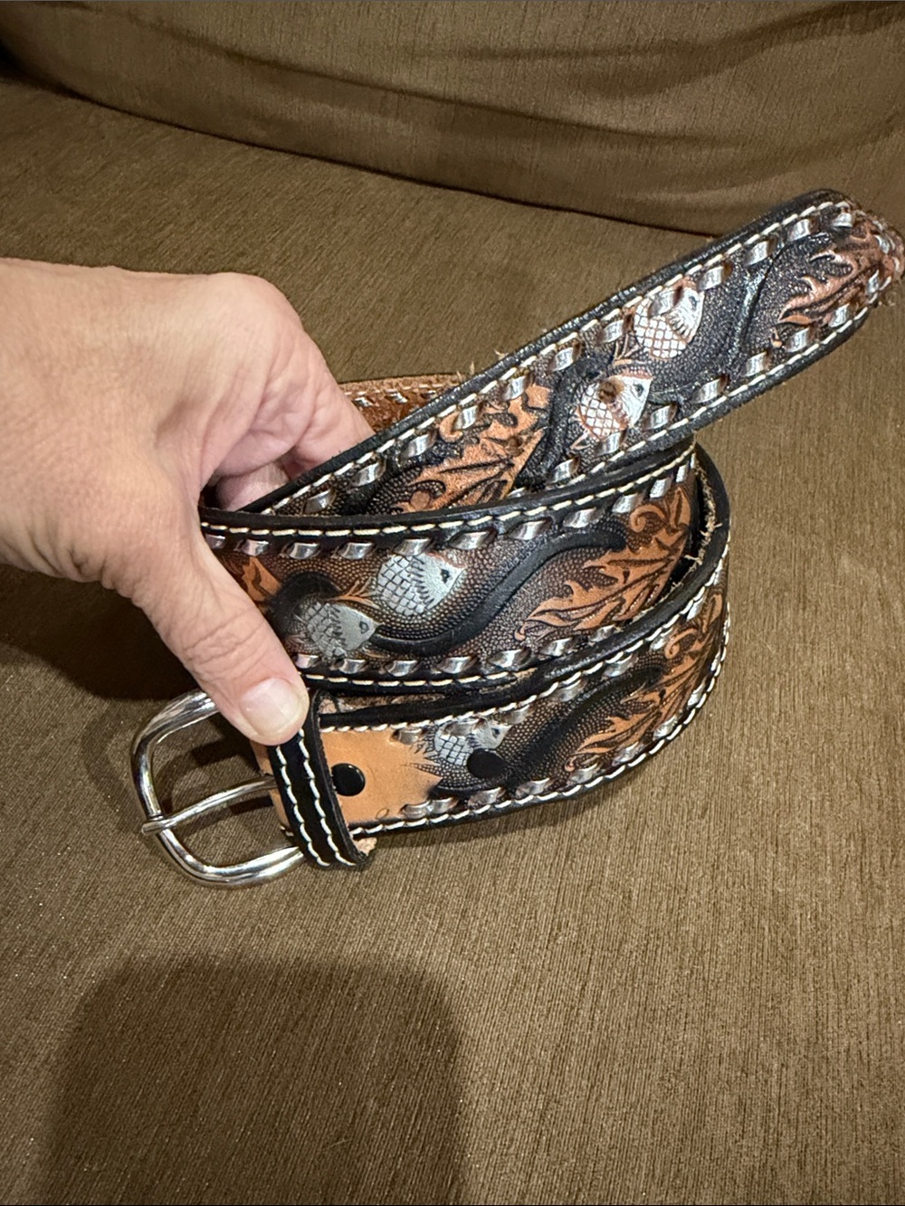 Brush Creek Western Belt - Leather Belt with Decorative Stitching